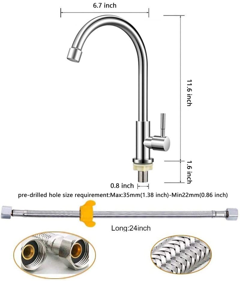 Gonabos Cold Water Faucet Only,Brushed Nickel Stainless Steel Single Handle Single Hole Faucets High Arc Cold Water Sink Faucet for Kitchen,Outdoor, Garden and Bar.(Free Water Supply Lines) - Image 3
